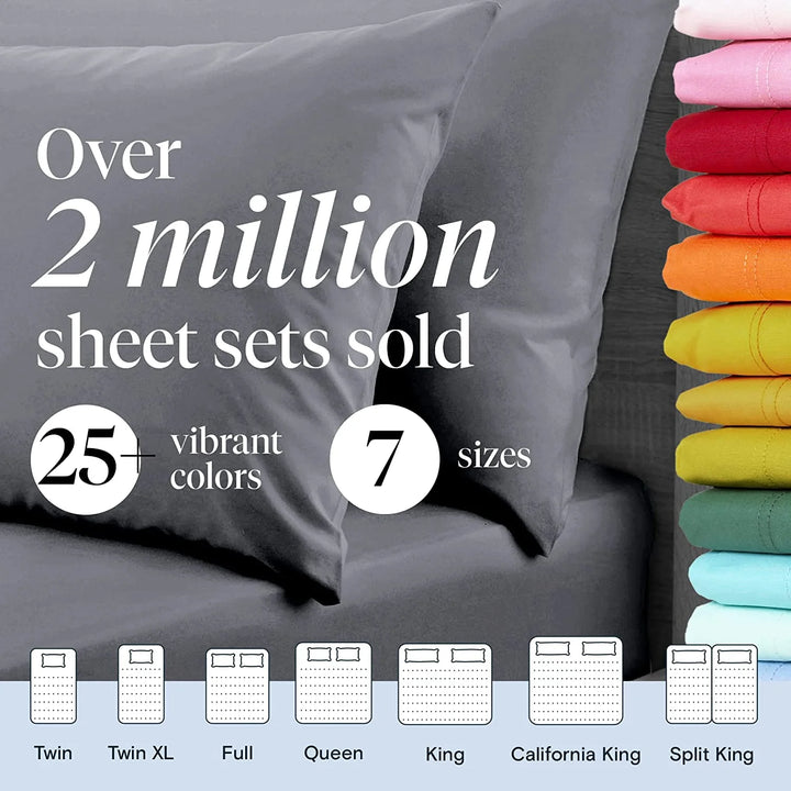 Cooling 6 Piece Ultra Soft Microfiber Bed Sheets & Pillowcases, Queen - Light Grey, High Thread Count 1800 Series, Extra Deep Pocket Wrinkle Free Breathable Sheet Sets