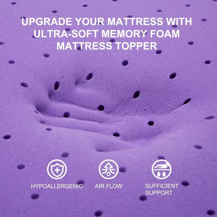 2 Inch Gel Memory Foam Mattress Topper Ventilated Soft Mattress Pad, Bed Topper, Certipur-Us Certified, Twin Size, Purple