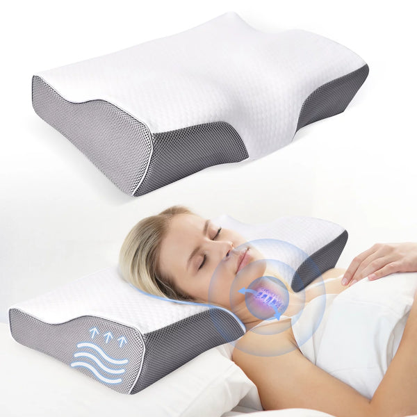 Memory Foam Pillow Neck Pillow, Adjustable Ergonomic Contour Support Cervical Pillow Slow Rebound Memory Foam for Sleeping, Back, Stomach, Side Sleeper, 23.6''X 13.3''X 4.3''