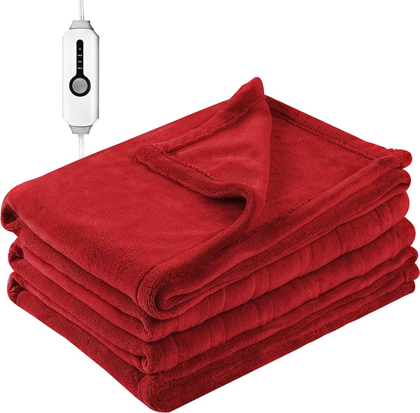 Heated Blanket 62X84'' Twin Size with 4 Heating Levels 10 Hours Auto-Off for Home Bedding Couch- Cherry Red