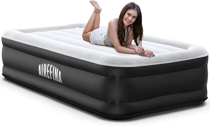 Twin Air Mattress with Built-In Pump, Inflatable Airbed Quick Self-Inflation/Deflation in 2 Mins, 550Lb MAX