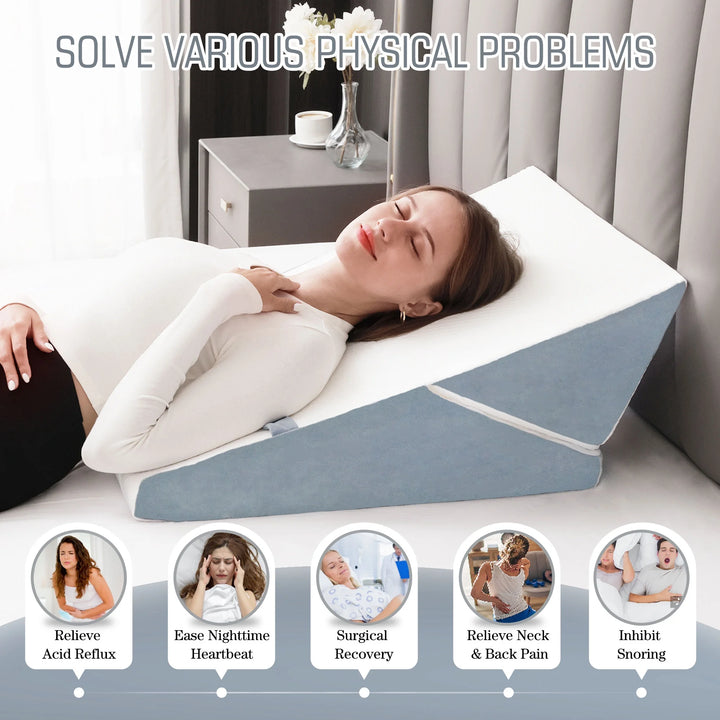 Wedge Pillow for Sleeping, 9 & 12 Inch Adjustable Bed Wedge Pillow for Back Pain Relief, 7 in 1 Body Positioner Bed Wedge Pillow, Memory Foam Pillow Wedge for Post Surgery, Acid Reflux and Snoring