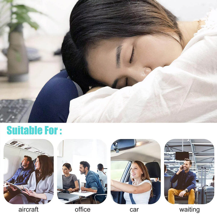 Travel Pillow Luxury Memory Foam Neck & Head Support Pillow Soft Sleeping Rest Cushion for Airplane Car & Home Best Gift (Navy Blue)