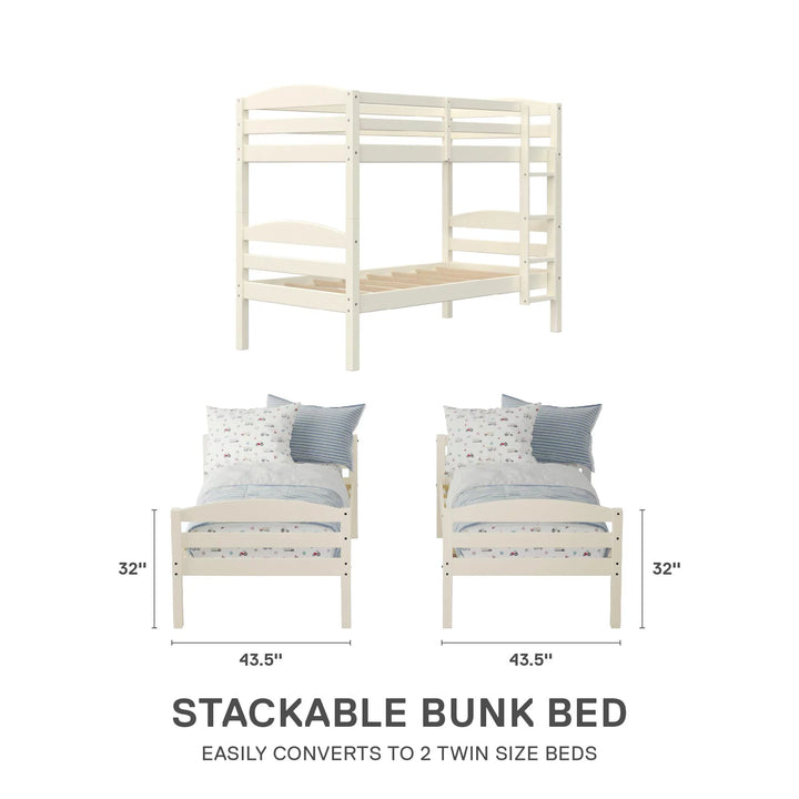 Leighton Solid Wood Twin-Over-Twin Convertible Bunk Bed, White