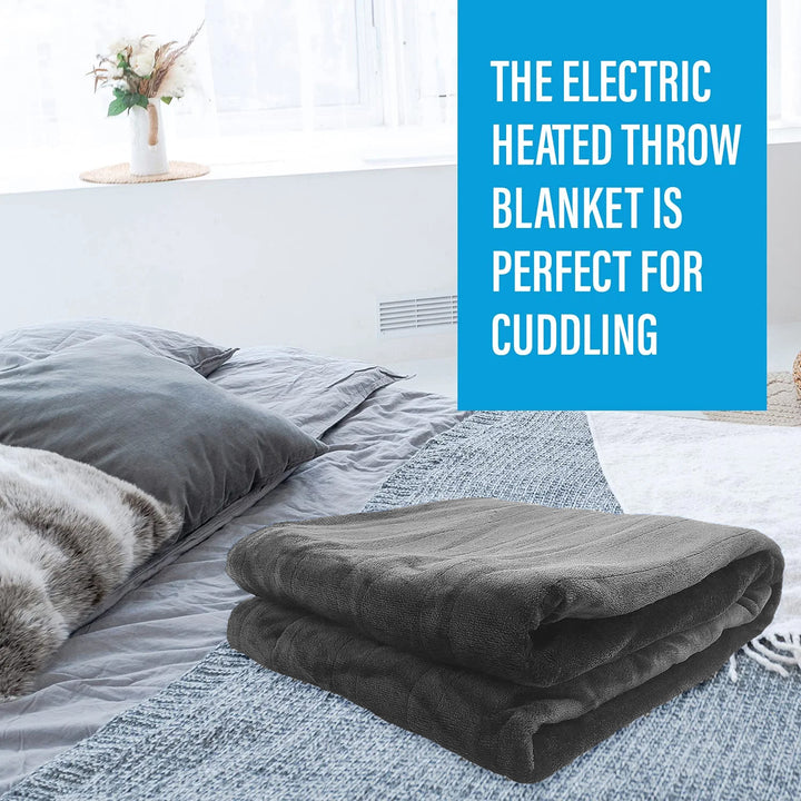 Electric Throw Blanket 50" X 60" , 10 Heating Levels, 8 Hours Auto-Off, Luxuriously Soft, Machine Washable, Gray