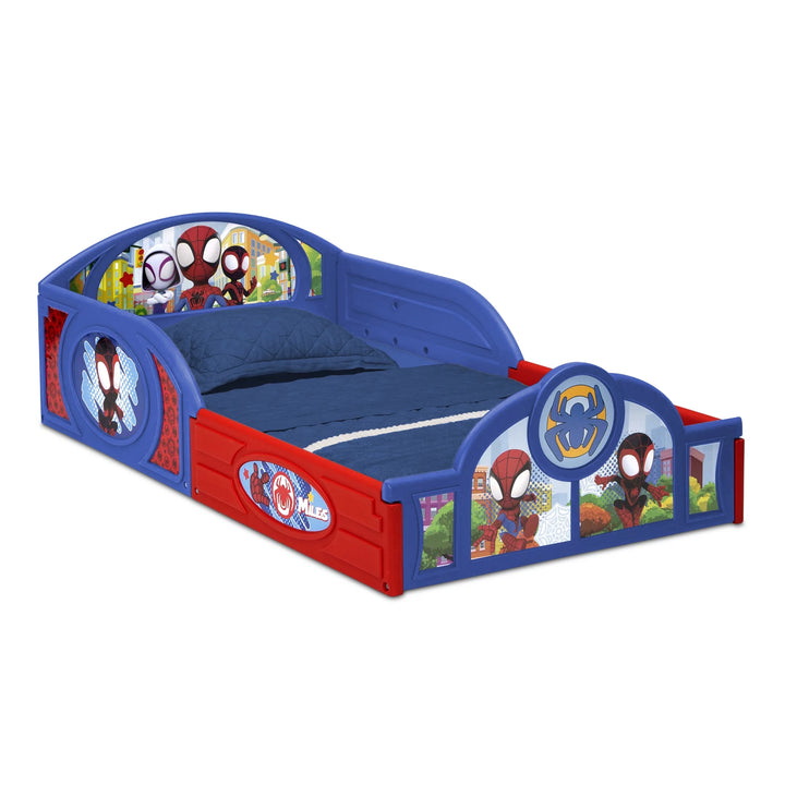 Spidey and His Amazing Friends Sleep and Play Toddler Bed with Built-In Guardrails by , Blue