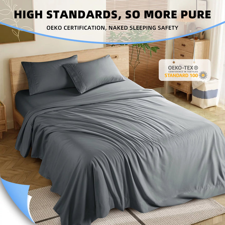 Cooling 4 Piece Luxury Bed Sheets Set, 1800 Series Microfiber Bed Sheets, 16" Deep Pocket, Queen, Dark Gray